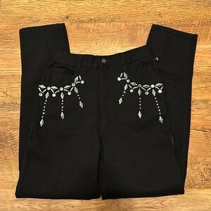 Cachè Vintage 1990s Gemstone Glam Black Embroidered High Rise Skinny Jeans B17